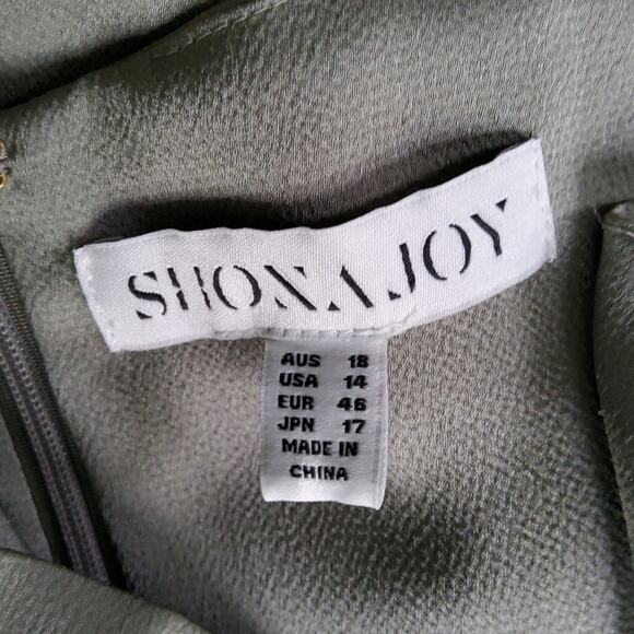 New Shona Joy Women's Cutout Twist Front Satin Cocktail Midi Dress in Eucalyptus - Picture 10 of 10